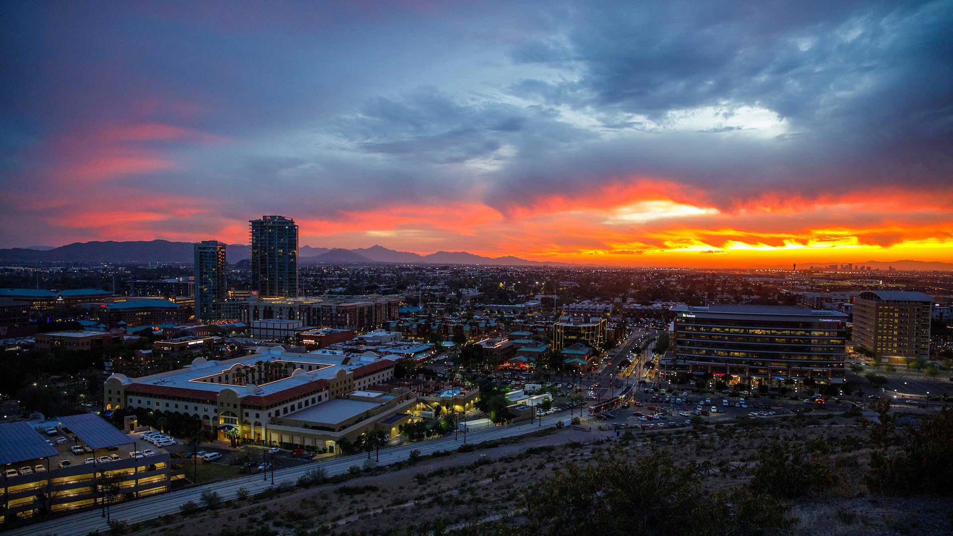 Tempe Arizona skyline at sunset.